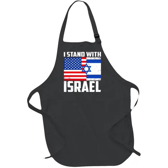 I Stand With Israel US Flags United Distressed Full-Length Apron With Pocket