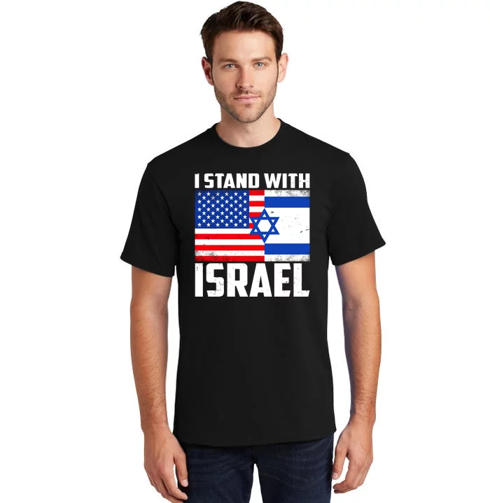 I Stand With Israel US Flags United Distressed Tall T-Shirt