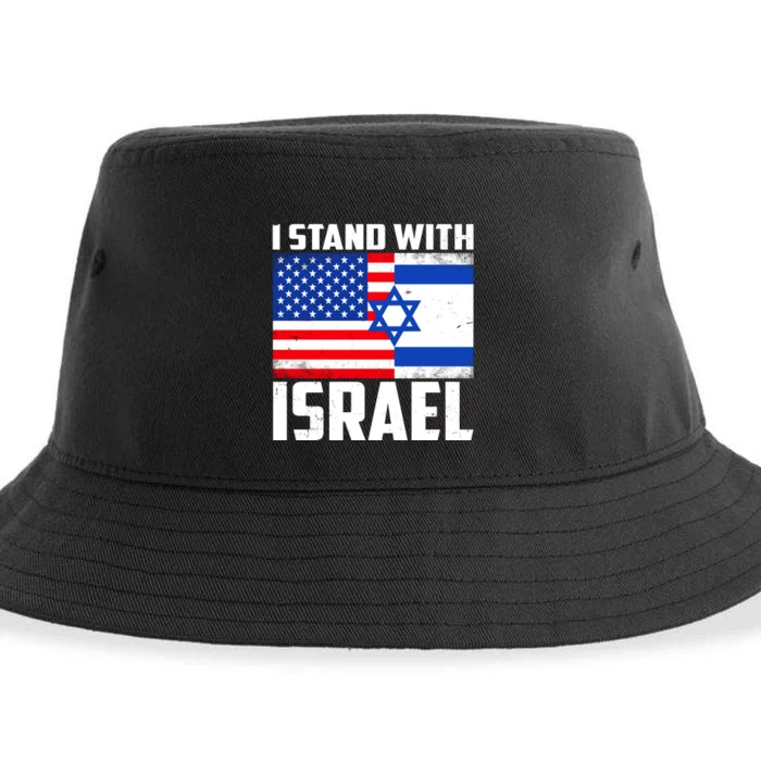 I Stand With Israel US Flags United Distressed Sustainable Bucket Hat