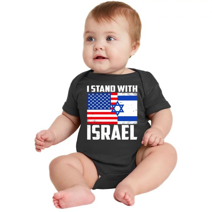 I Stand With Israel US Flags United Distressed Baby Bodysuit