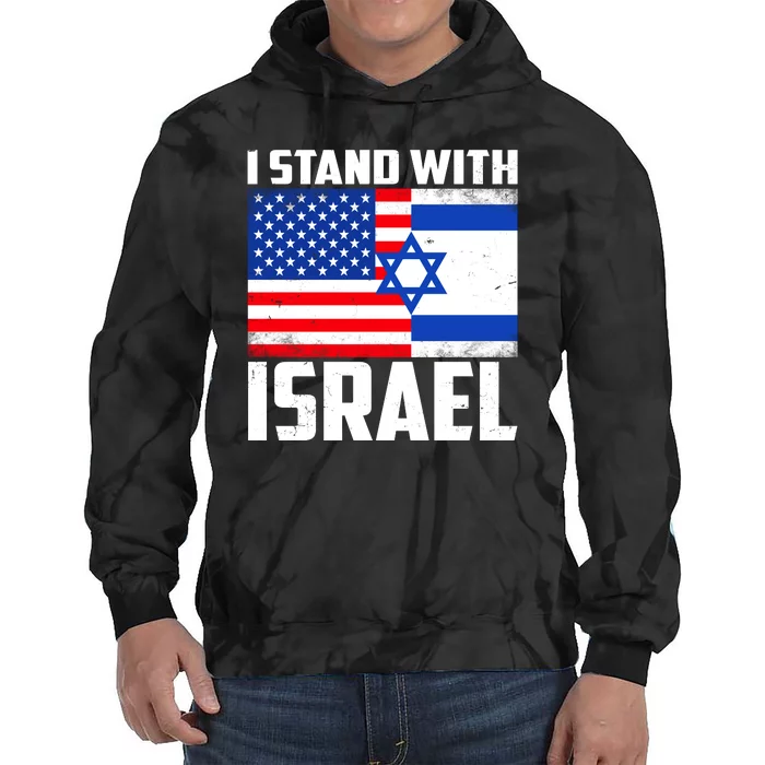 I Stand With Israel US Flags United Distressed Tie Dye Hoodie