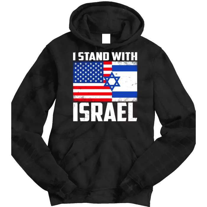 I Stand With Israel US Flags United Distressed Tie Dye Hoodie