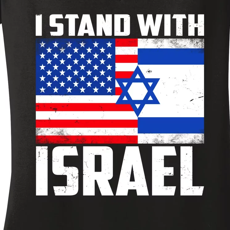 I Stand With Israel US Flags United Distressed Women's V-Neck T-Shirt