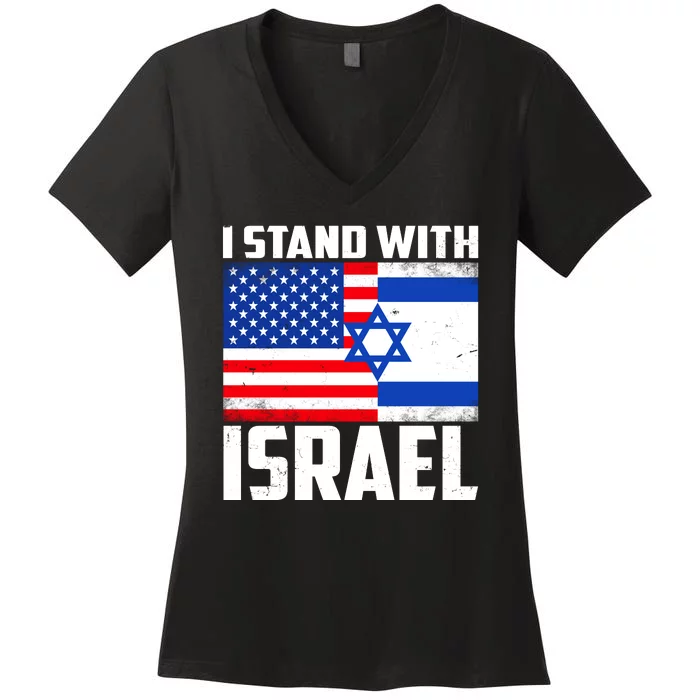 I Stand With Israel US Flags United Distressed Women's V-Neck T-Shirt