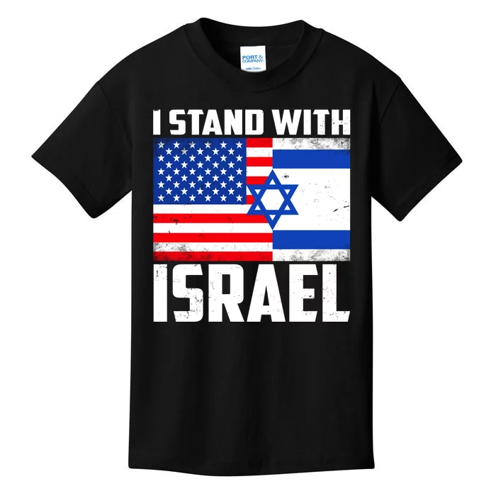 I Stand With Israel US Flags United Distressed Kids T-Shirt