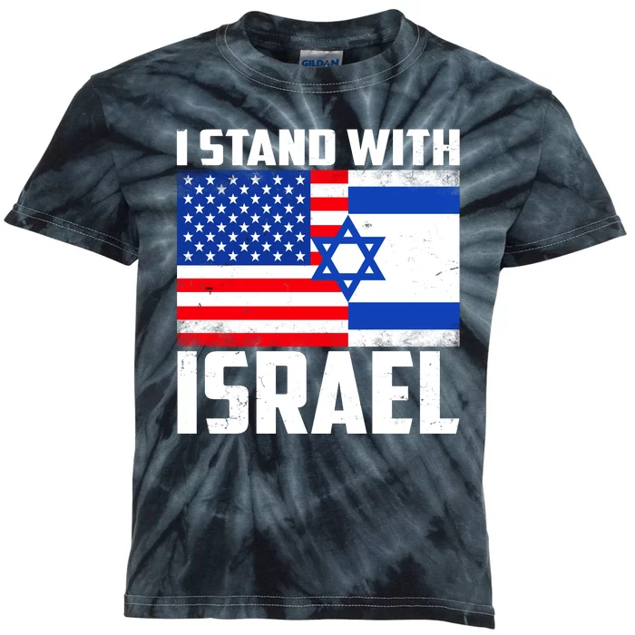 I Stand With Israel US Flags United Distressed Kids Tie-Dye T-Shirt