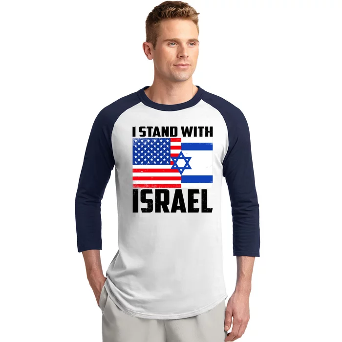 I Stand With Israel US Flags United Distressed Baseball Sleeve Shirt