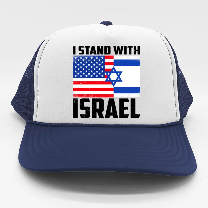 I Stand With Israel US Flags United Distressed Trucker Hat