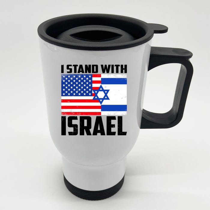 I Stand With Israel US Flags United Distressed Front & Back Stainless Steel Travel Mug