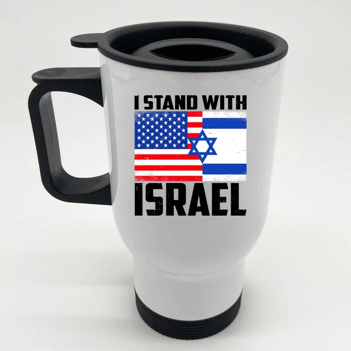 I Stand With Israel US Flags United Distressed Front & Back Stainless Steel Travel Mug