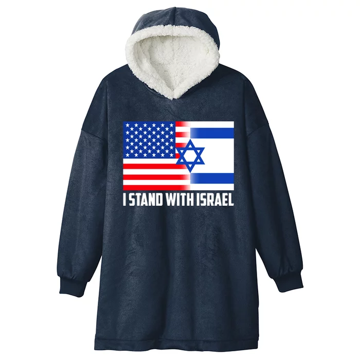 I Stand With Israel USA Flags United Together Hooded Wearable Blanket