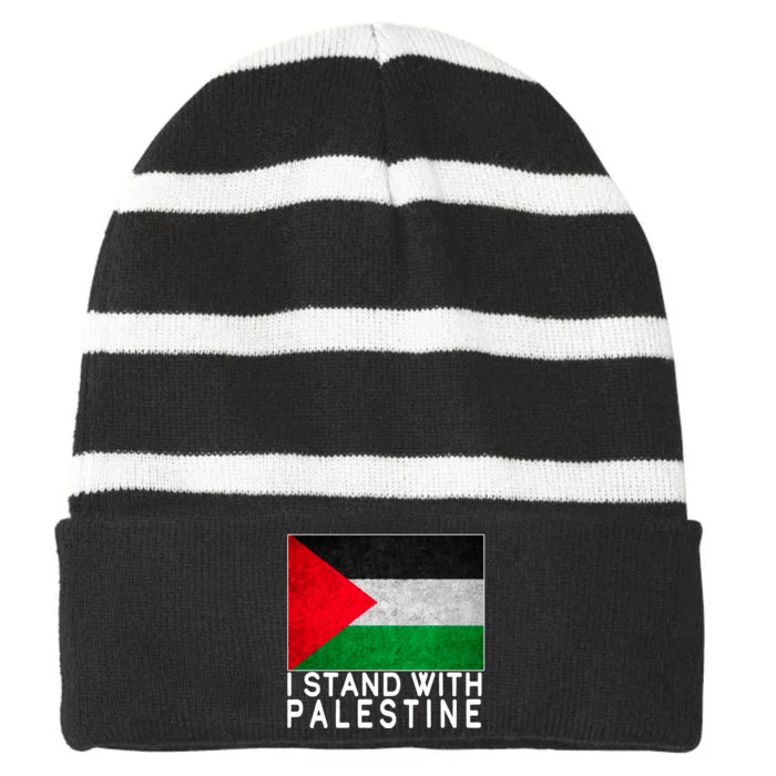 I Stand With Palestine Supporters Free Gaza Jerusalem Mosque Striped Beanie with Solid Band