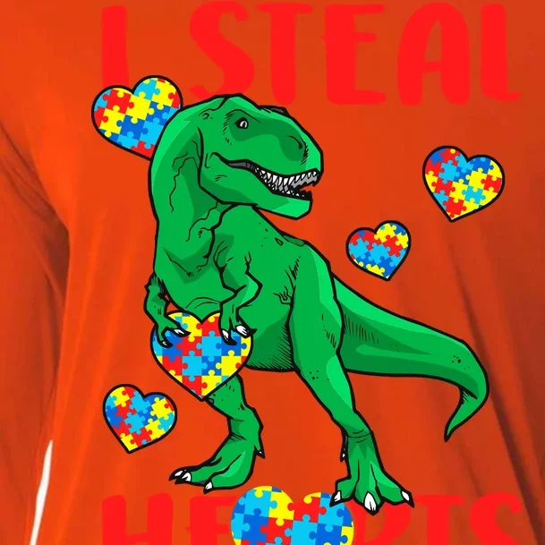 I Steal Hearts Autism Awareness Dinosaur Cooling Performance Long Sleeve Crew