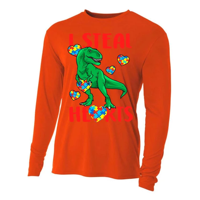 I Steal Hearts Autism Awareness Dinosaur Cooling Performance Long Sleeve Crew