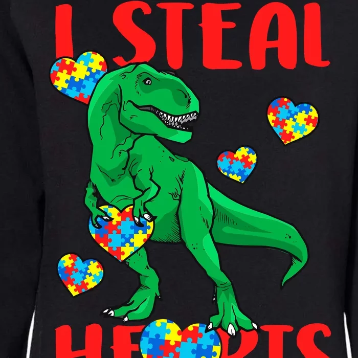 I Steal Hearts Autism Awareness Dinosaur Womens California Wash Sweatshirt