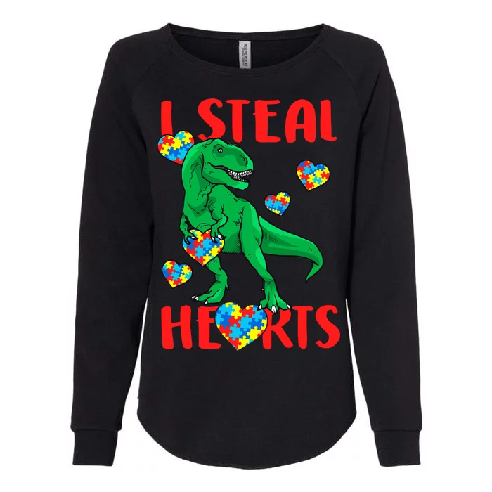 I Steal Hearts Autism Awareness Dinosaur Womens California Wash Sweatshirt