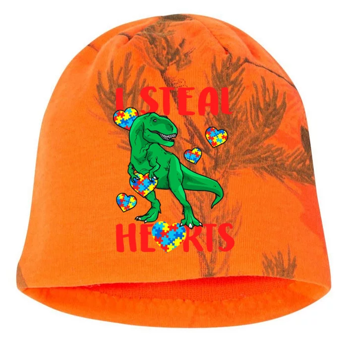 I Steal Hearts Autism Awareness Dinosaur Kati - Camo Knit Beanie