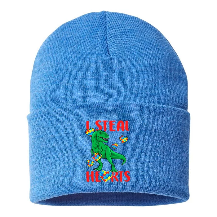 I Steal Hearts Autism Awareness Dinosaur Sustainable Knit Beanie