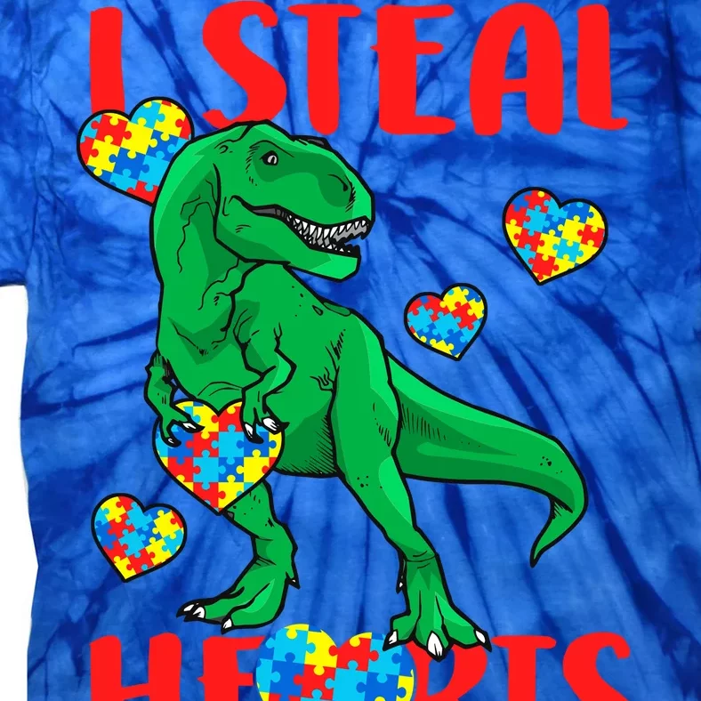 I Steal Hearts Autism Awareness Dinosaur Tie-Dye T-Shirt