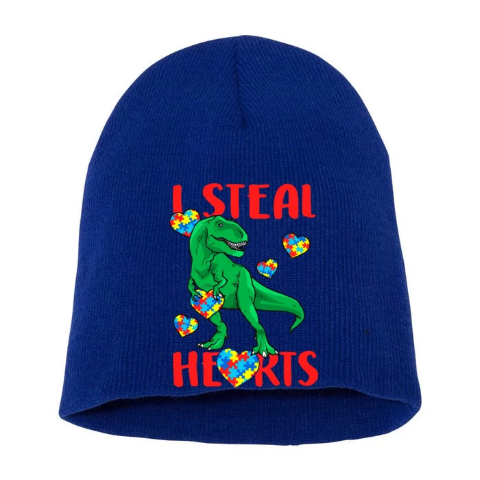 I Steal Hearts Autism Awareness Dinosaur Short Acrylic Beanie