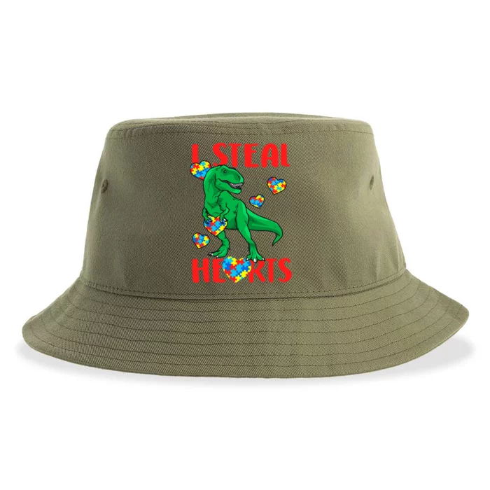 I Steal Hearts Autism Awareness Dinosaur Sustainable Bucket Hat