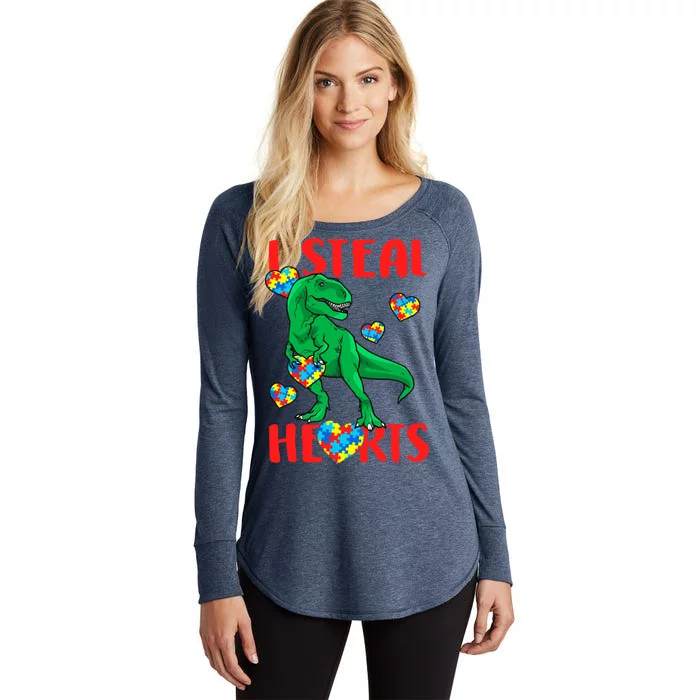 I Steal Hearts Autism Awareness Dinosaur Women's Perfect Tri Tunic Long Sleeve Shirt