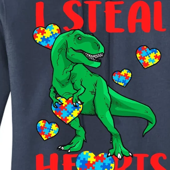 I Steal Hearts Autism Awareness Dinosaur Women's Pullover Hoodie