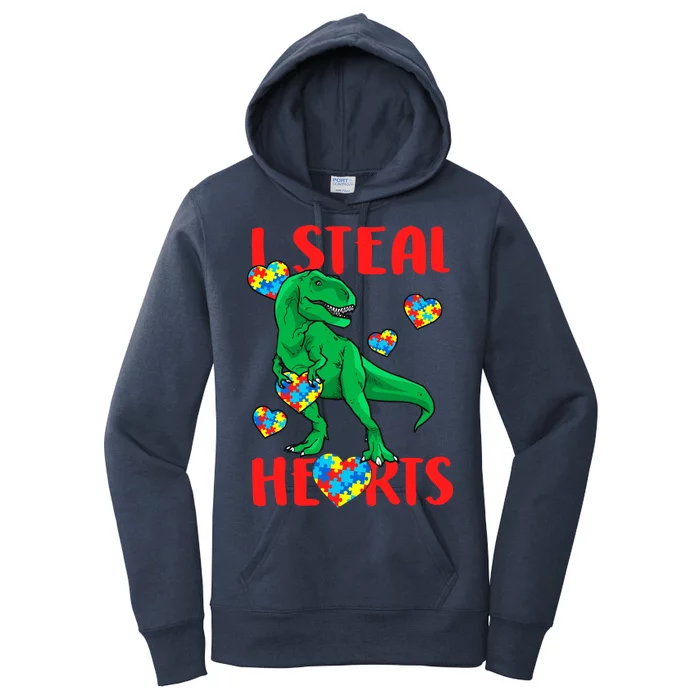 I Steal Hearts Autism Awareness Dinosaur Women's Pullover Hoodie