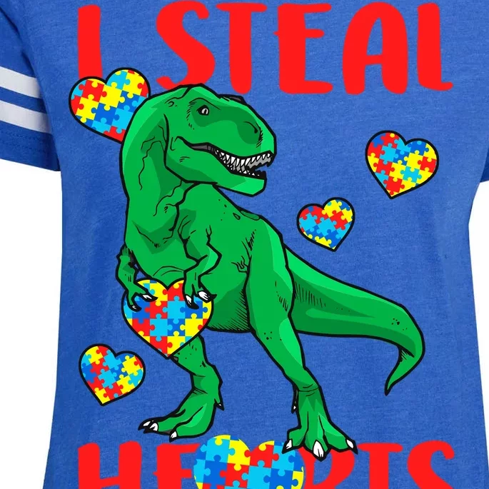 I Steal Hearts Autism Awareness Dinosaur Enza Ladies Jersey Football T-Shirt