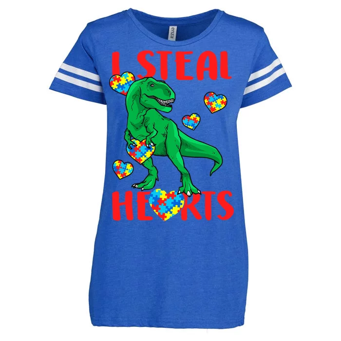 I Steal Hearts Autism Awareness Dinosaur Enza Ladies Jersey Football T-Shirt