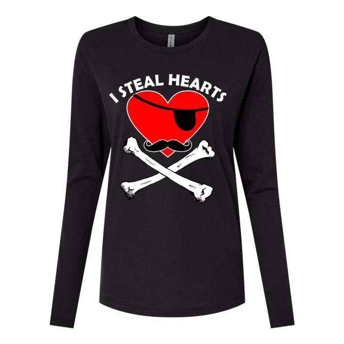 I Steal Hearts Pirate Crossbones Mustache Valentine's Day Design Womens Cotton Relaxed Long Sleeve T-Shirt