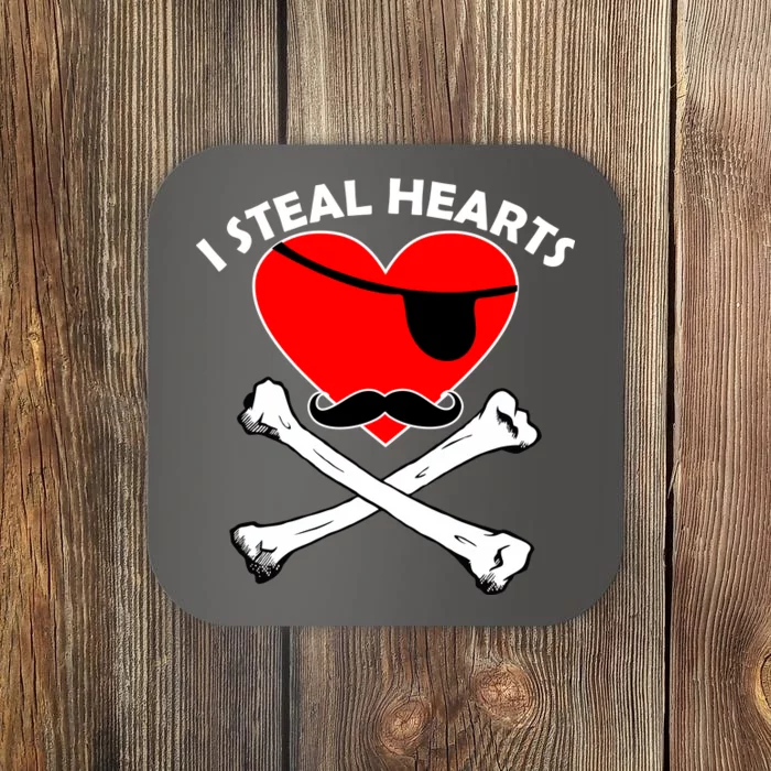 I Steal Hearts Pirate Crossbones Mustache Valentine's Day Design Coaster