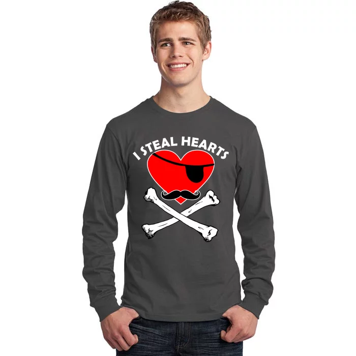 I Steal Hearts Pirate Crossbones Mustache Valentine's Day Design Tall Long Sleeve T-Shirt