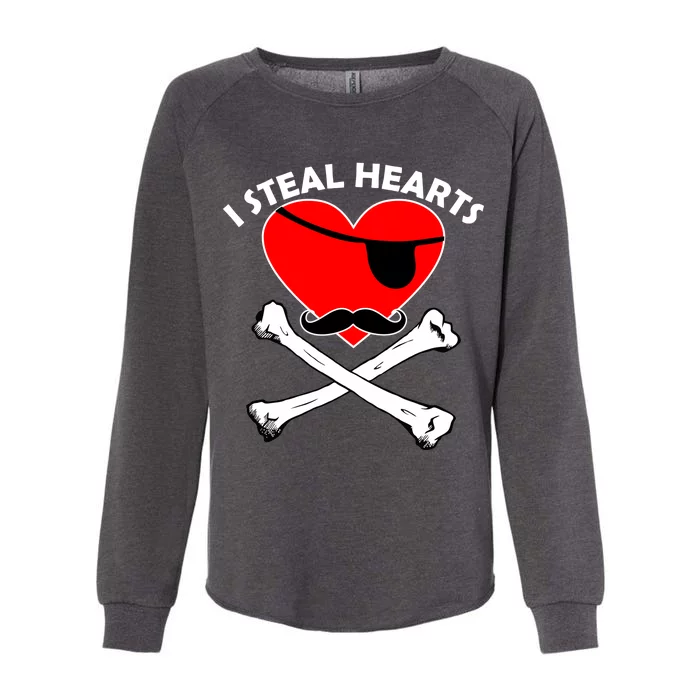 I Steal Hearts Pirate Crossbones Mustache Valentine's Day Design Womens California Wash Sweatshirt