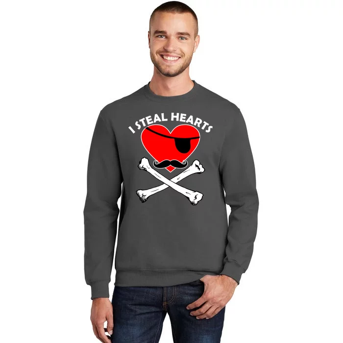 I Steal Hearts Pirate Crossbones Mustache Valentine's Day Design Tall Sweatshirt