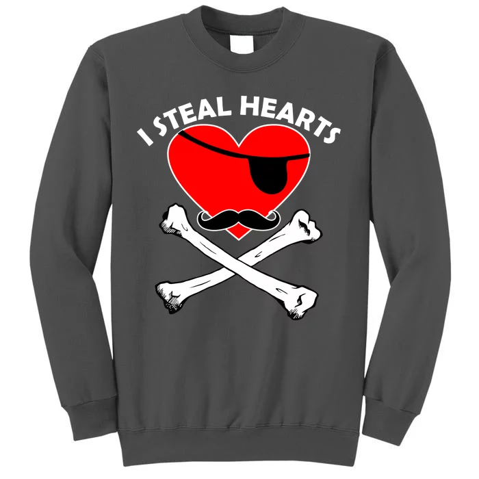 I Steal Hearts Pirate Crossbones Mustache Valentine's Day Design Tall Sweatshirt