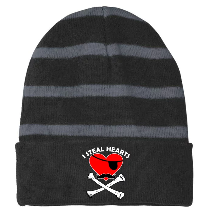 I Steal Hearts Pirate Crossbones Mustache Valentine's Day Design Striped Beanie with Solid Band