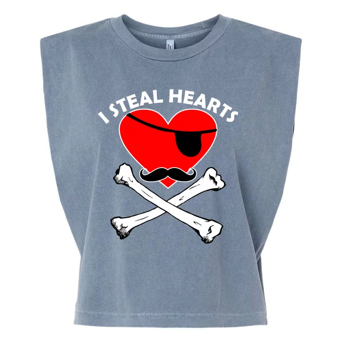 I Steal Hearts Pirate Crossbones Mustache Valentine's Day Design Garment-Dyed Women's Muscle Tee