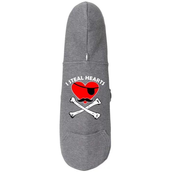 I Steal Hearts Pirate Crossbones Mustache Valentine's Day Design Doggie 3-End Fleece Hoodie