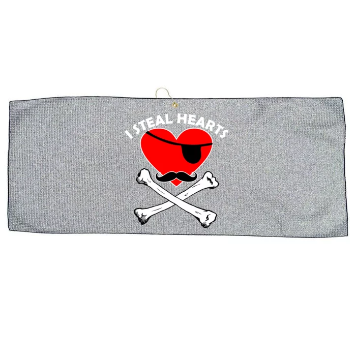 I Steal Hearts Pirate Crossbones Mustache Valentine's Day Design Large Microfiber Waffle Golf Towel