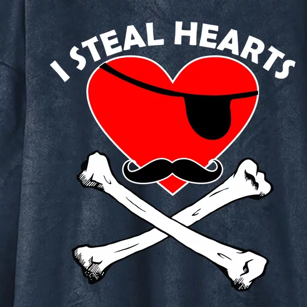 I Steal Hearts Pirate Crossbones Mustache Valentine's Day Design Hooded Wearable Blanket