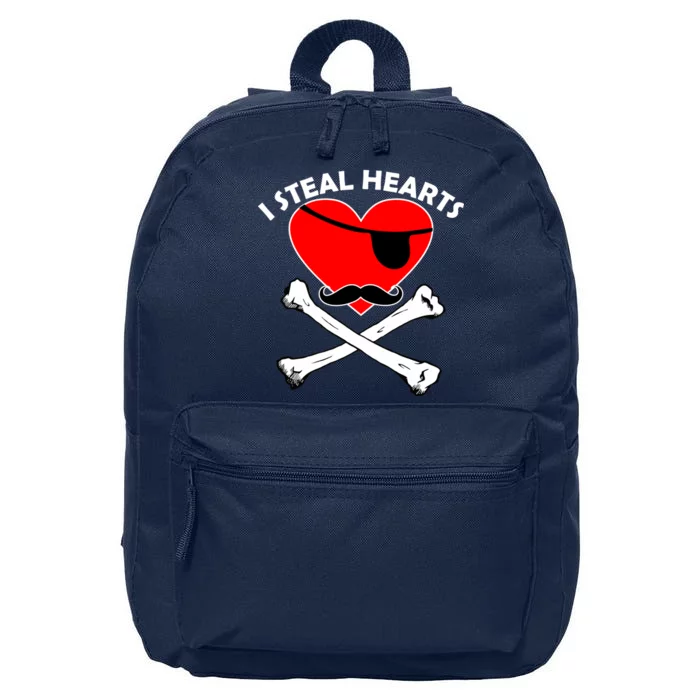 I Steal Hearts Pirate Crossbones Mustache Valentine's Day Design 16 in Basic Backpack