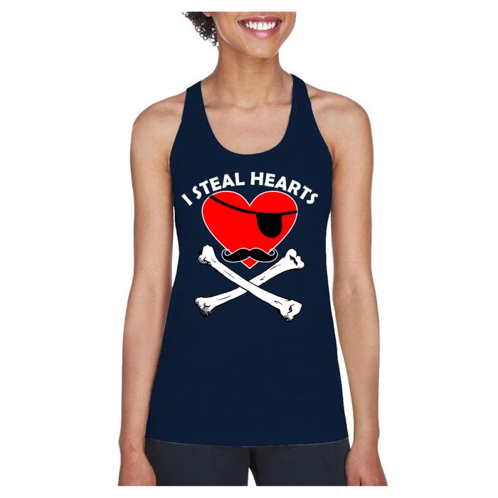 I Steal Hearts Pirate Crossbones Mustache Valentine's Day Design Women's Racerback Tank