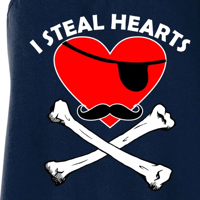 I Steal Hearts Pirate Crossbones Mustache Valentine's Day Design Women's Racerback Tank