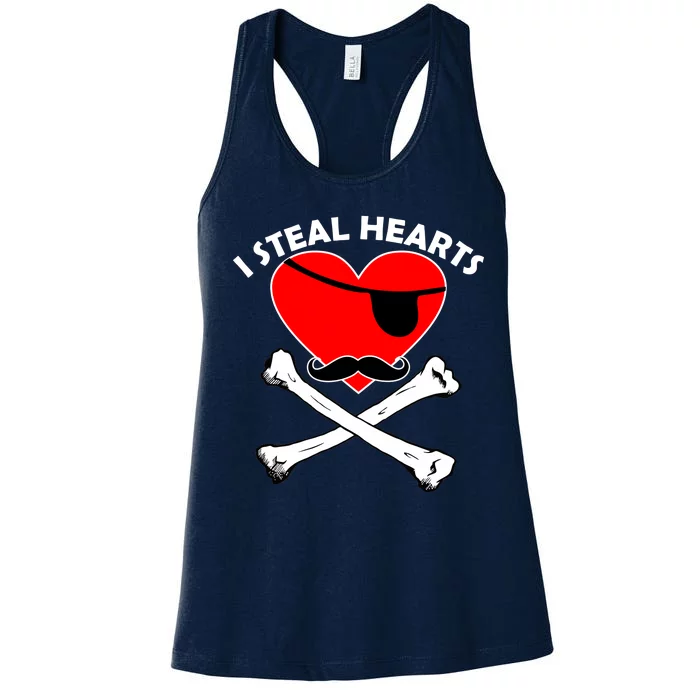 I Steal Hearts Pirate Crossbones Mustache Valentine's Day Design Women's Racerback Tank