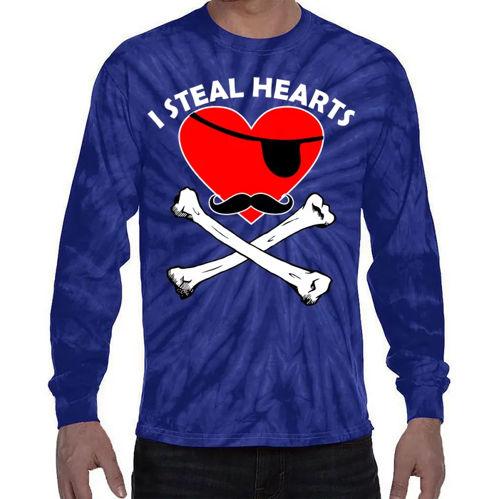 I Steal Hearts Pirate Crossbones Mustache Valentine's Day Design Tie-Dye Long Sleeve Shirt