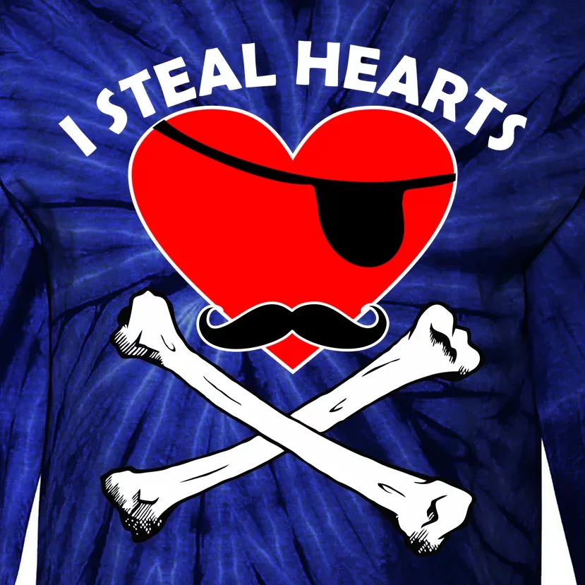 I Steal Hearts Pirate Crossbones Mustache Valentine's Day Design Tie-Dye Long Sleeve Shirt