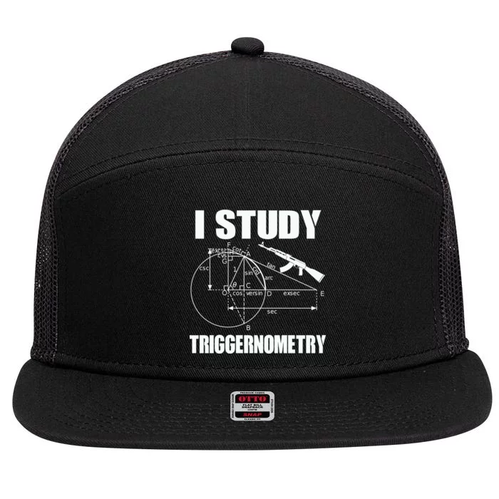 I Study Triggernometry Gun 7 Panel Mesh Trucker Snapback Hat