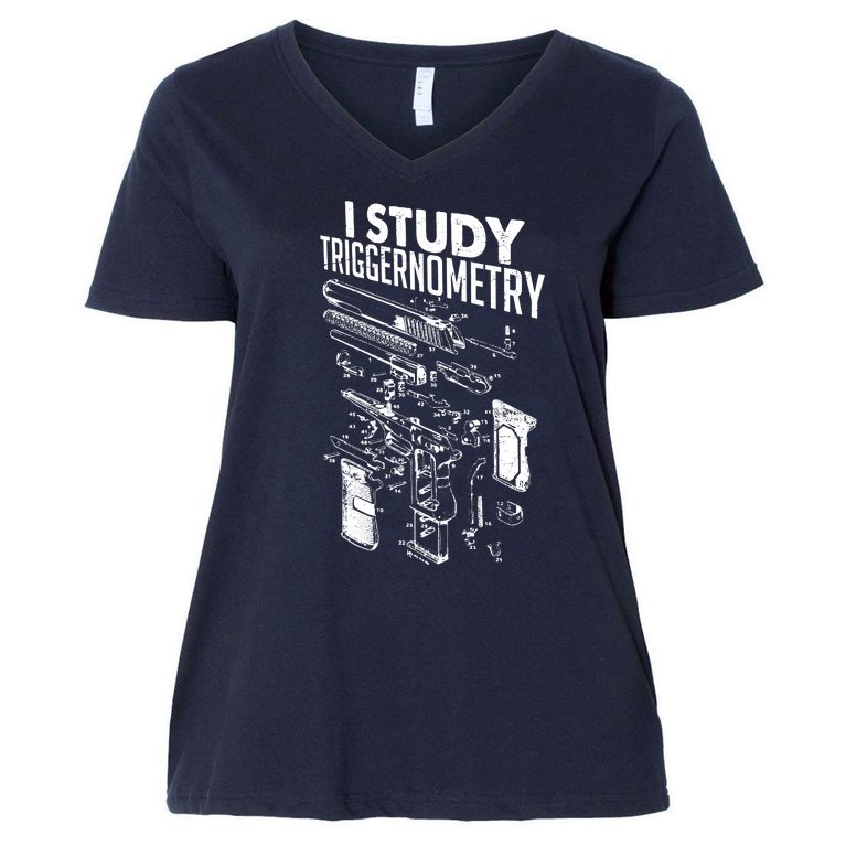 I Study Triggernometry Gun Diagram Women's V-Neck Plus Size T-Shirt