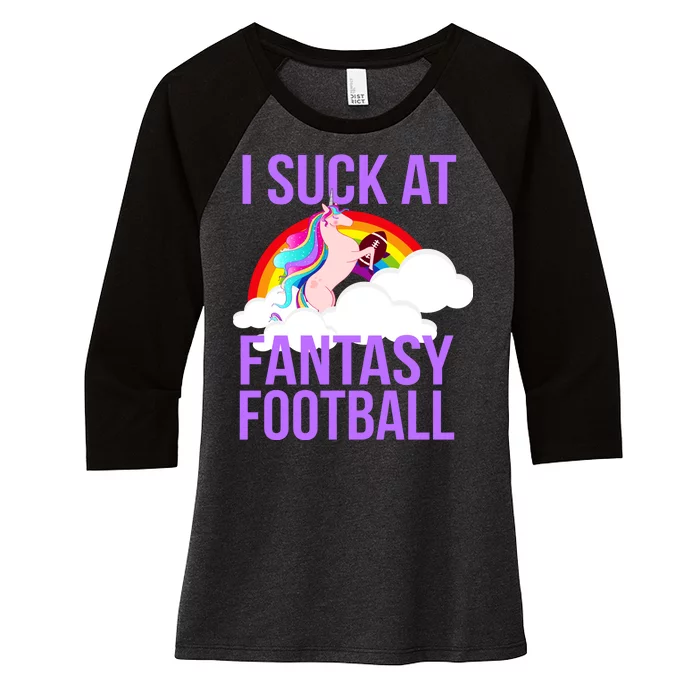 I Suck At Fantasy Football Unicorn Women's Tri-Blend 3/4-Sleeve Raglan Shirt